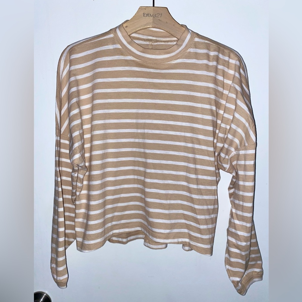 NWT Aerie Tan and White Striped Long Sleeve Tee